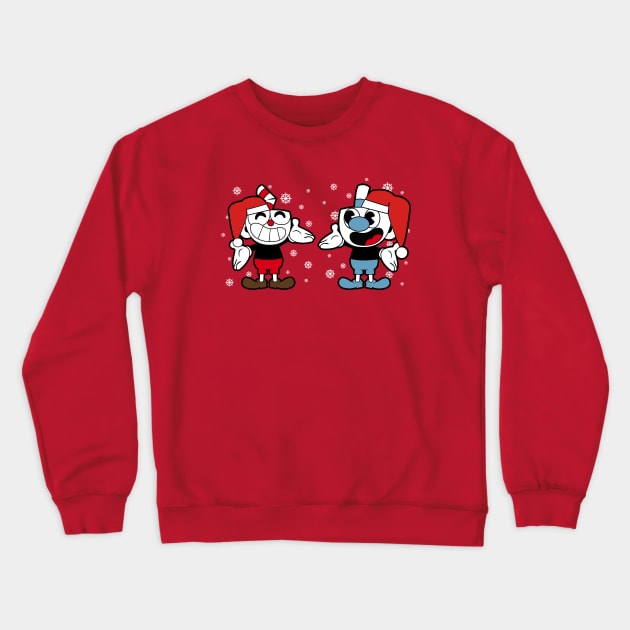 Cuphead and Mugman Christmas Crewneck Sweatshirt by liora natalia